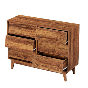 English Elm 6 Drawer Double Dresser with Vintage Bevel Design, Brown MDF, Smooth Glide Drawers, Stylish Storage Solution W578P191570