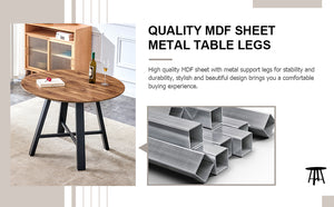 English Elm A modern minimalist circular wooden dining table 42” MDF tabletop, black metal legs, quick 15‑min assembly, versatile home office decor W1151P195678