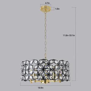 English Elm 19" Geometric Crystal BlackGold Round Pendant Chandelier, Modern 5-Light K9 Accent Light Fixture for Dining Room, Living Room, Kitchen (Bulb Not Included) W1340120158