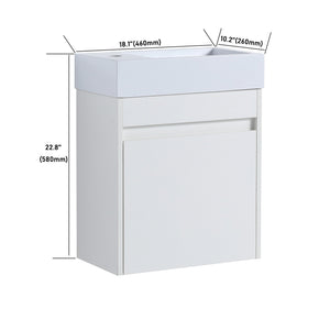 English Elm 18'' Floating Wall Vanity with Resin Sink, Open Shelf Storage, Eco-Friendly Plywood, Soft-Close Door White Straight Grain W99936243