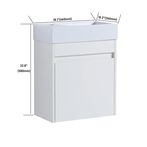 English Elm 18'' Floating Wall Vanity with Resin Sink, Open Shelf Storage, Eco-Friendly Plywood, Soft-Close Door White Straight Grain W99936243
