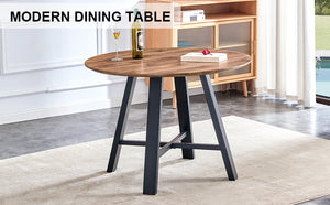 English Elm A modern minimalist circular wooden dining table 42” MDF tabletop, black metal legs, quick 15‑min assembly, versatile home office decor W1151P195678