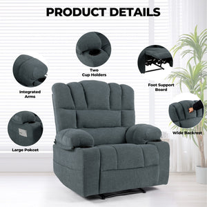 English Elm Massage Recliner Chair with Heating, 8-Point Vibration, 5 Modes, Cup Holders, Lumbar Support and Timer Grey W1403P152415