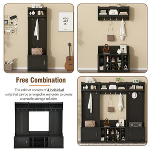 English Elm On-trend Modular Entryway Hall Tree with Hooks Shoe Cubbies Bench and Shelves Black N721S000025B