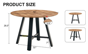 English Elm A modern minimalist circular wooden dining table 42” MDF tabletop, black metal legs, quick 15‑min assembly, versatile home office decor W1151P195678