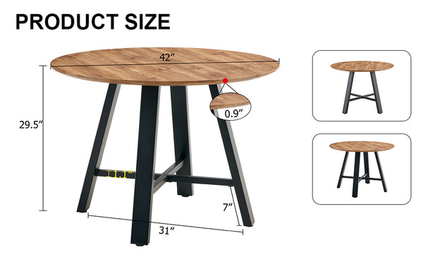 English Elm A modern minimalist circular wooden dining table 42” MDF tabletop, black metal legs, quick 15‑min assembly, versatile home office decor W1151P195678