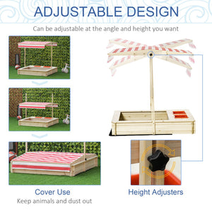 English Elm Kids Fir Wood Outdoor Sandbox with Adjustable Canopy Uv Shade and Fabric Liner W2225P152507