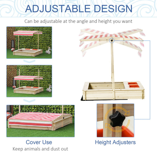 English Elm Kids Fir Wood Outdoor Sandbox with Adjustable Canopy Uv Shade and Fabric Liner W2225P152507