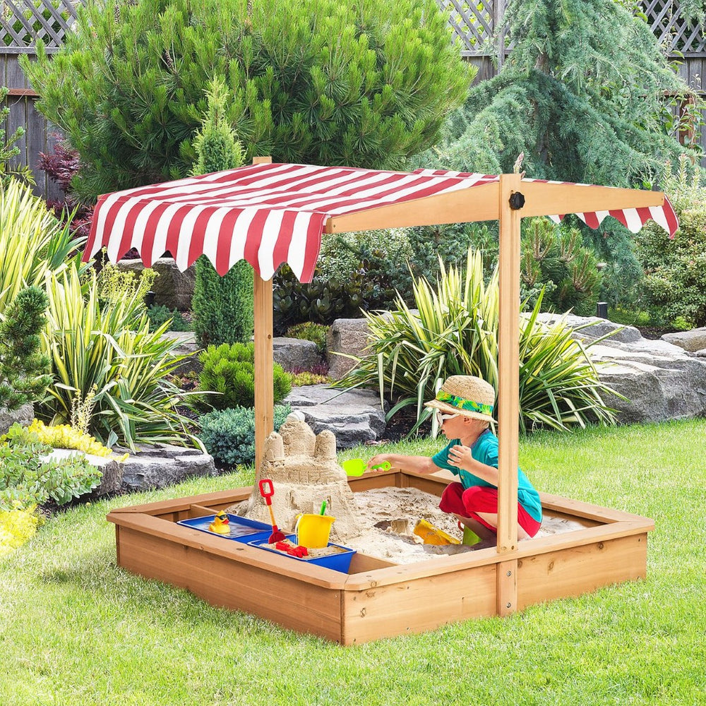 English Elm Kids Solid Fir Wood Outdoor Sandbox with Canopy Cover Liner Seat Backyard Play W2225P152508