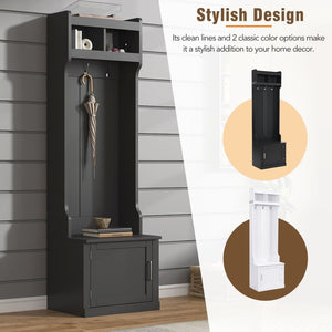 English Elm On-trend Slim Hall Tree Entryway Bench with Cabinet Six Hooks Matte Foyer Storage Black N721P249243B