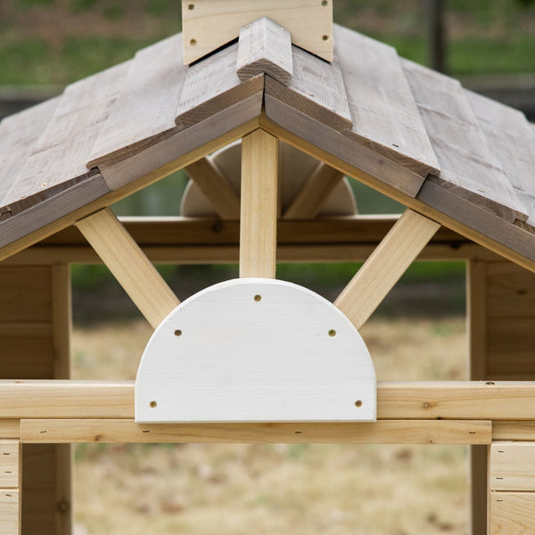 English Elm Wooden Fir Outdoor Kids Playhouse Cottage with Bench Service Station and Garden Features W2225P152520