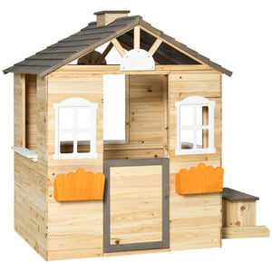English Elm Wooden Fir Outdoor Kids Playhouse Cottage with Bench Service Station and Garden Features W2225P152520
