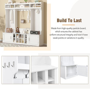 English Elm On-trend Modular Entryway Hall Tree with Hooks Shoe Cubbies Bench and Shelves White N721S000025K