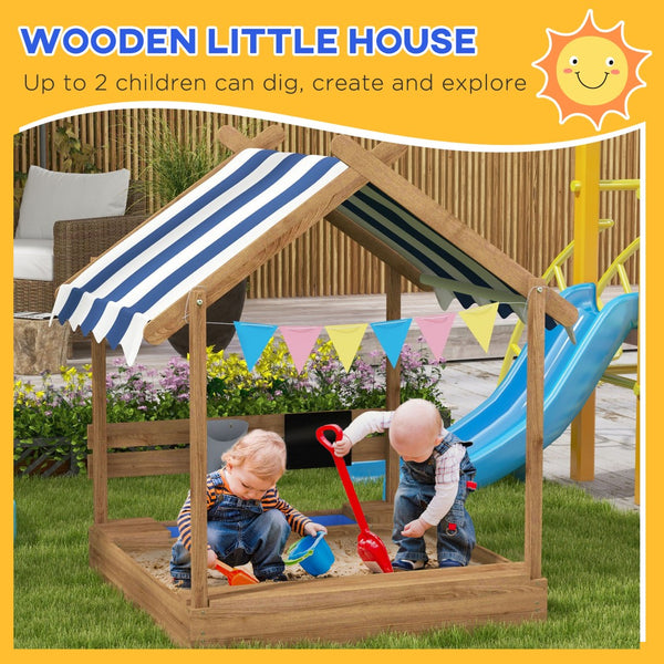 English Elm Wooden Playhouse Sandbox with Canopy Solid Fir Backyard Play Set for Kids W2225P152512