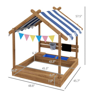 English Elm Wooden Playhouse Sandbox with Canopy Solid Fir Backyard Play Set for Kids W2225P152512