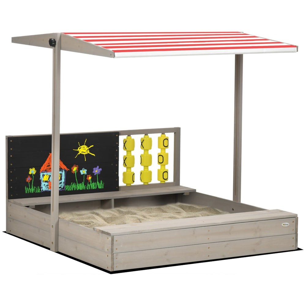 English Elm Kids Wooden Outdoor Sandbox with Canopy Chalkboard and Tic Tac Toe Play Panel W2225P152509