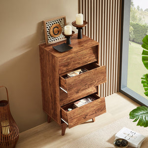 English Elm 4 Drawer Double Dresser with Vintage Bevel Design, Brown MDF Storage Chest for Tidy Rooms, Compact Elegance W578132027
