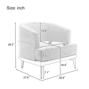 English Elm Modern Two-tone Barrel Chair with Linen & PU Leather, Ergonomic Round Armchair with Metal Legs, Cozy Cushion Comfort Mustard 30 L x 28 W x 22 H WF316987AAG