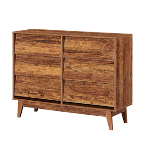 English Elm 6 Drawer Double Dresser with Vintage Bevel Design, Brown MDF, Smooth Glide Drawers, Stylish Storage Solution W578P191570