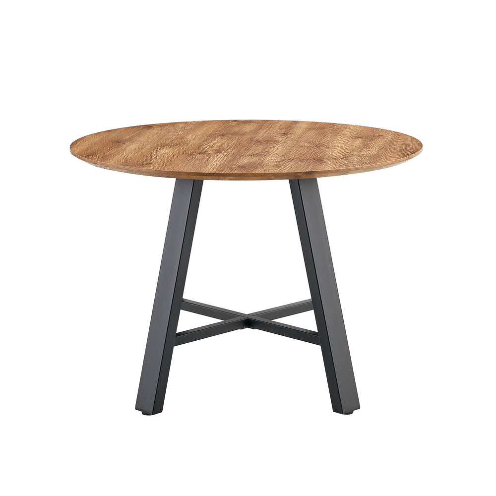 English Elm A modern minimalist circular wooden dining table 42” MDF tabletop, black metal legs, quick 15‑min assembly, versatile home office decor W1151P195678