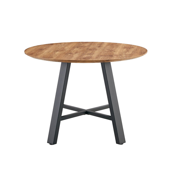 English Elm A modern minimalist circular wooden dining table 42” MDF tabletop, black metal legs, quick 15‑min assembly, versatile home office decor W1151P195678