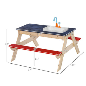 English Elm Kids Sand & Water Picnic Table Set with Bench, Sandbox & Manual Water Pump, Durable Wood Playstation W2225P152517