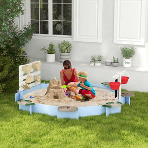 English Elm Wooden Octagonal Fir Sandbox with Six Animal Seats Open Base Backyard Play W2225P152511