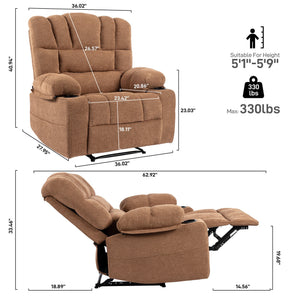 English Elm Massage Recliner Chair with Heating, 8-Point Vibration, 5 Modes, Cup Holders, Lumbar Support and Timer Brown W1403P152417