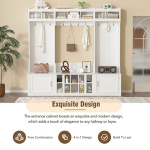 English Elm On-trend Modular Entryway Hall Tree with Hooks Shoe Cubbies Bench and Shelves White N721S000025K