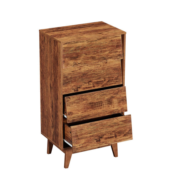 English Elm 4 Drawer Double Dresser with Vintage Bevel Design, Brown MDF Storage Chest for Tidy Rooms, Compact Elegance W578132027
