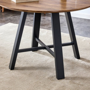 English Elm A modern minimalist circular wooden dining table 42” MDF tabletop, black metal legs, quick 15‑min assembly, versatile home office decor W1151P195678