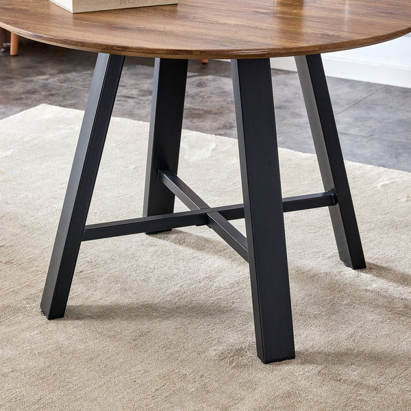 English Elm A modern minimalist circular wooden dining table 42” MDF tabletop, black metal legs, quick 15‑min assembly, versatile home office decor W1151P195678