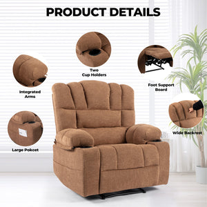 English Elm Massage Recliner Chair with Heating, 8-Point Vibration, 5 Modes, Cup Holders, Lumbar Support and Timer Brown W1403P152417