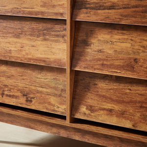 English Elm 6 Drawer Double Dresser with Vintage Bevel Design, Brown MDF, Smooth Glide Drawers, Stylish Storage Solution W578P191570