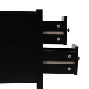 English Elm End Narrow Sofa Side Table with Charging Station, Black MDF Nightstand, Drawer & Shelf, 24"H, ETL W2181P152443
