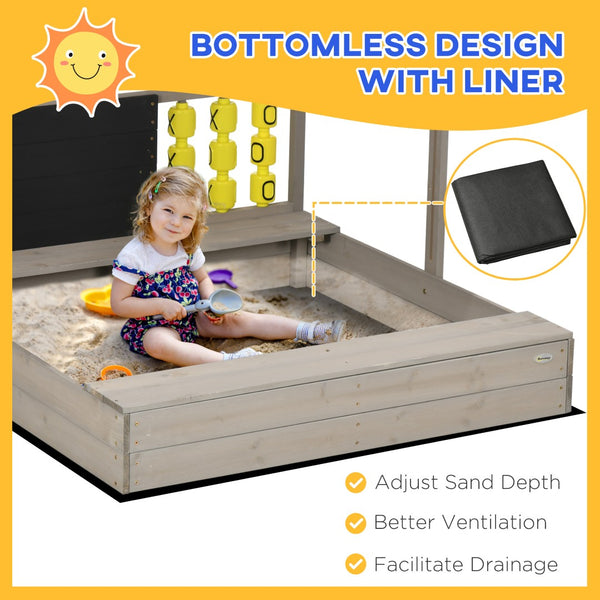 English Elm Kids Wooden Outdoor Sandbox with Canopy Chalkboard and Tic Tac Toe Play Panel W2225P152509