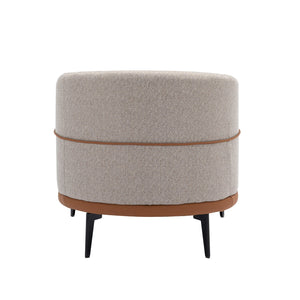 English Elm Modern Two-tone Barrel Chair with Linen & PU Leather, Ergonomic Round Armchair with Metal Legs, Cozy Cushion Comfort Burnt Orange 30 L x 28 W x 22 H WF316987AAO