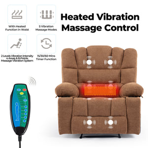 English Elm Massage Recliner Chair with Heating, 8-Point Vibration, 5 Modes, Cup Holders, Lumbar Support and Timer Brown W1403P152417