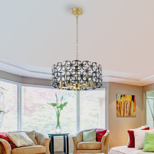 English Elm 19" Geometric Crystal BlackGold Round Pendant Chandelier, Modern 5-Light K9 Accent Light Fixture for Dining Room, Living Room, Kitchen (Bulb Not Included) W1340120158