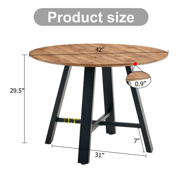 English Elm A modern minimalist circular wooden dining table 42” MDF tabletop, black metal legs, quick 15‑min assembly, versatile home office decor W1151P195678