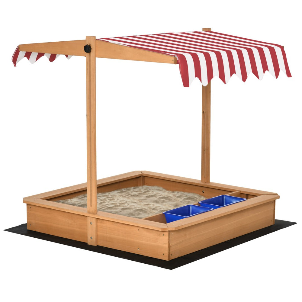 English Elm Kids Solid Fir Wood Outdoor Sandbox with Canopy Cover Liner Seat Backyard Play W2225P152508