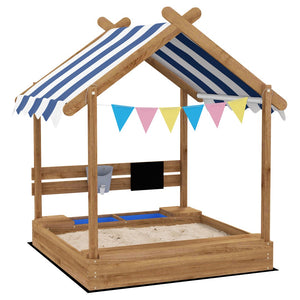 English Elm Wooden Playhouse Sandbox with Canopy Solid Fir Backyard Play Set for Kids W2225P152512