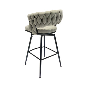 English Elm 28" Linen Woven Bar Chair Set of 2 - 360° Swivel Upholstered Counter Stools with Backrest, Grey T2396P279779