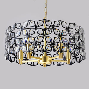 English Elm 19" Geometric Crystal BlackGold Round Pendant Chandelier, Modern 5-Light K9 Accent Light Fixture for Dining Room, Living Room, Kitchen (Bulb Not Included) W1340120158