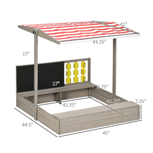 English Elm Kids Wooden Outdoor Sandbox with Canopy Chalkboard and Tic Tac Toe Play Panel W2225P152509