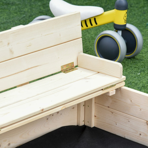 English Elm Kids Solid Fir Wood Outdoor Sandbox with Bench Seating Waterproof Cover and Storage W2225P152506