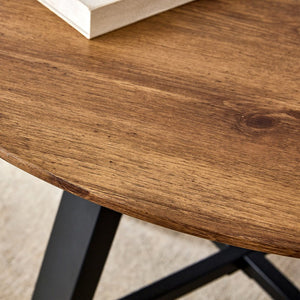 English Elm A modern minimalist circular wooden dining table 42” MDF tabletop, black metal legs, quick 15‑min assembly, versatile home office decor W1151P195678