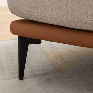 English Elm Modern Two-tone Barrel Chair with Linen & PU Leather, Ergonomic Round Armchair with Metal Legs, Cozy Cushion Comfort Burnt Orange 30 L x 28 W x 22 H WF316987AAO