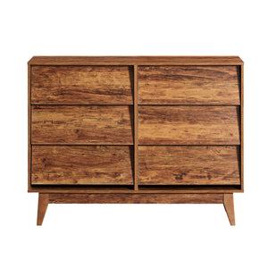 English Elm 6 Drawer Double Dresser with Vintage Bevel Design, Brown MDF, Smooth Glide Drawers, Stylish Storage Solution W578P191570