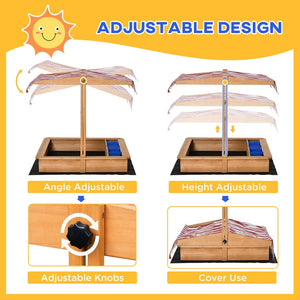 English Elm Kids Solid Fir Wood Outdoor Sandbox with Canopy Cover Liner Seat Backyard Play W2225P152508